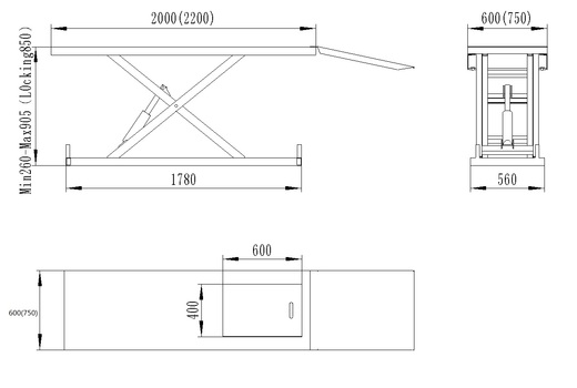 QYK-ML600 elektrohydraulický motocyklový nůžkový zvedák 600kg