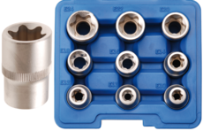 Nástrčné hlavice TORX-E 1/2", rozměry E10 – E24, sada 9 kusů - BGS 6425