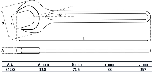 Jednostranný klíč, 38 mm, DIN 894 - BGS 34238
