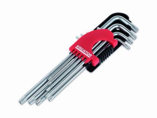 Klíče Torx s otvorem, prodloužené, TT10-TT50, 9ks - KREATOR