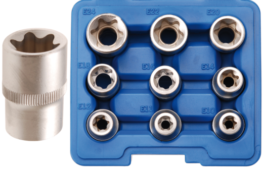 Nástrčné hlavice TORX-E 1/2", rozměry E10 – E24, sada 9 kusů - BGS 6425