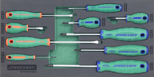 Modul pěnový - šroubováky ploché a křížové, sada 10 ks - JONNESWAY D71PS110KV